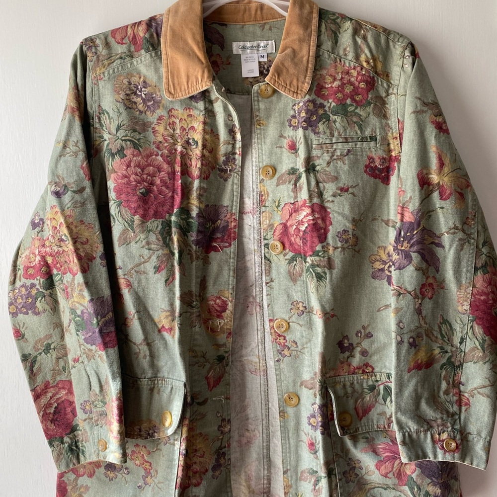 Coldwater Creek Floral Utility Jacket with Tan Collar